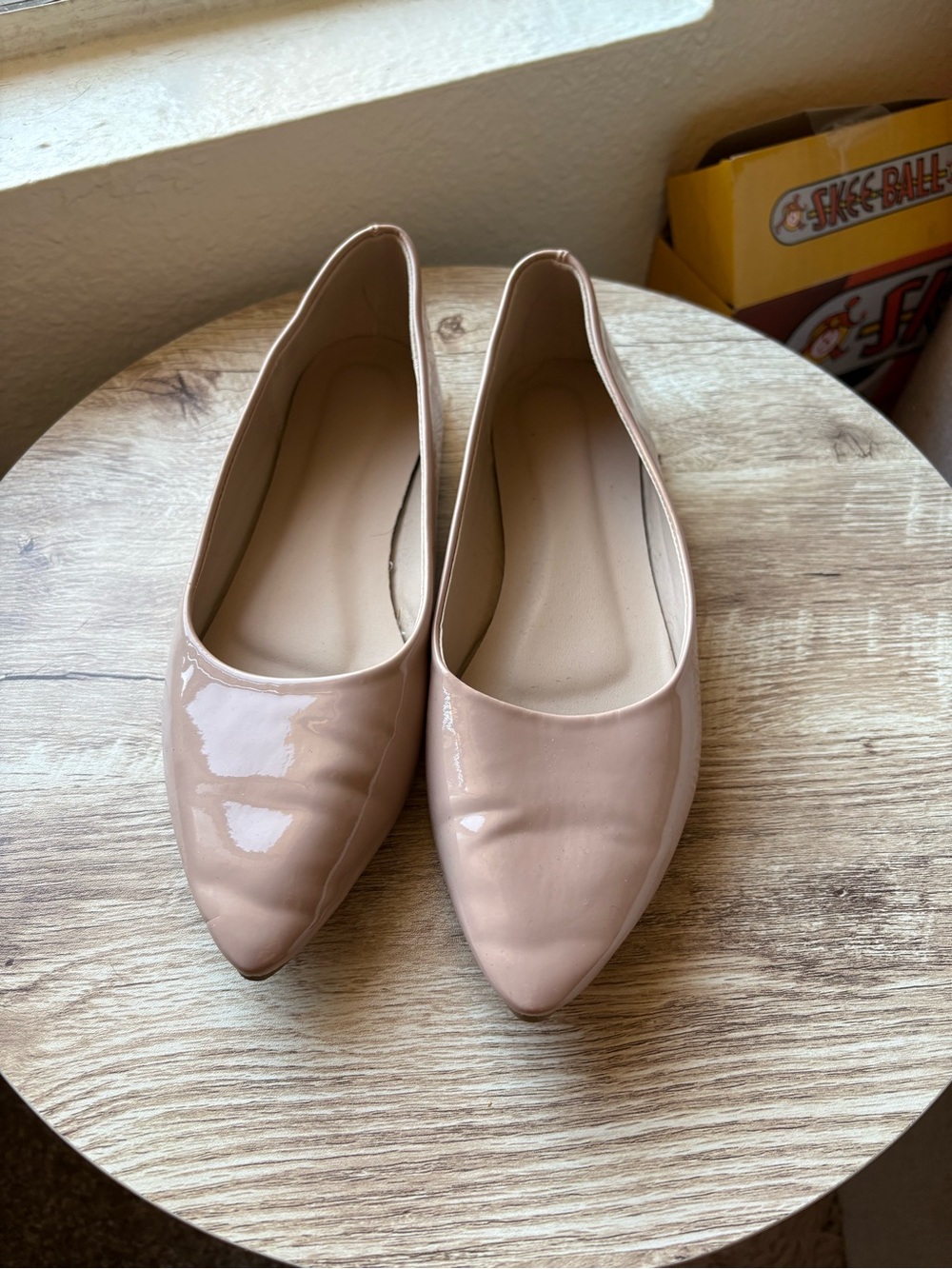 Women's Pointed Toe Patent Flats - Nude Blush